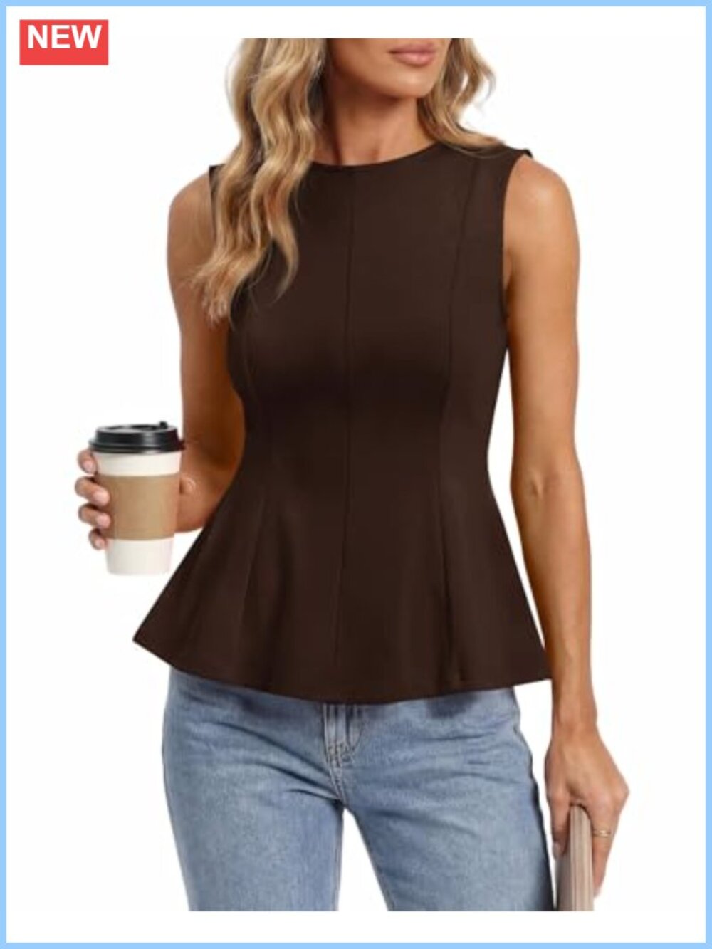 Women's Pleated Peplum Tank Top Sleeveless Slim Fit Summer Blouse